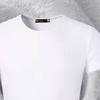 Yousheng Men Summer Top Plush-lined Short Sleeves Round Neck Solid Color Pullover Basic Top Elastic Bottoming Clothes