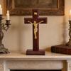 Wooden Catholic Crosses with Stand Tabletop Wall Mount Religious Decoration Tabletop Ornament Prayer Religious Gift