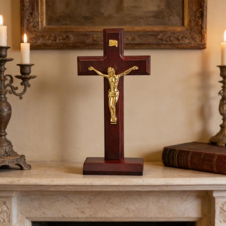 Wooden Catholic Crosses with Stand Tabletop Wall Mount Religious Decoration Tabletop Ornament Prayer Religious Gift