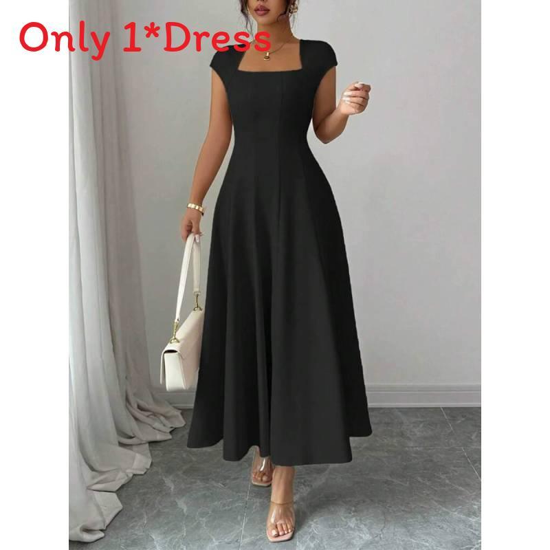 Polyester Solid Color A Line Dress With Splicing Details For Daily Wear