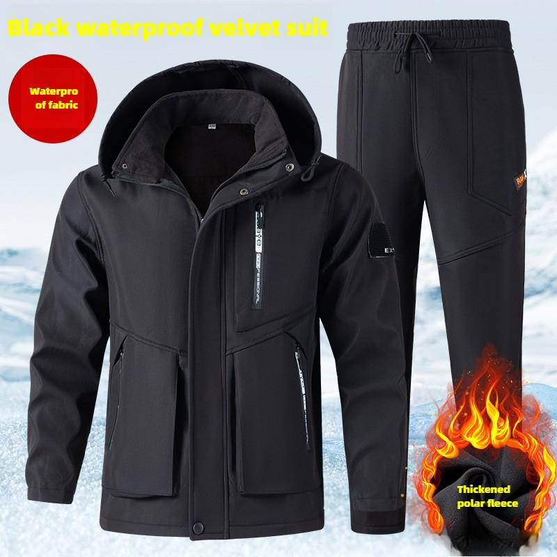 

Зимняя куртка Plus Velvet Thicken Jacket Комбинезон Костюм мужской Утепленный, водонепроницаемый и износостойкий Инструменты для активного отдыха XS чёрный