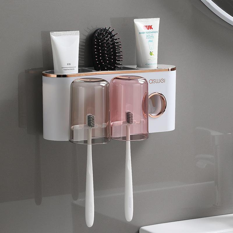Toothbrush Shelf Tooth Cup Electric Mouthwash Cup Tooth Brushing Cup Home Storage No Punching Bathroom Wall Shelf