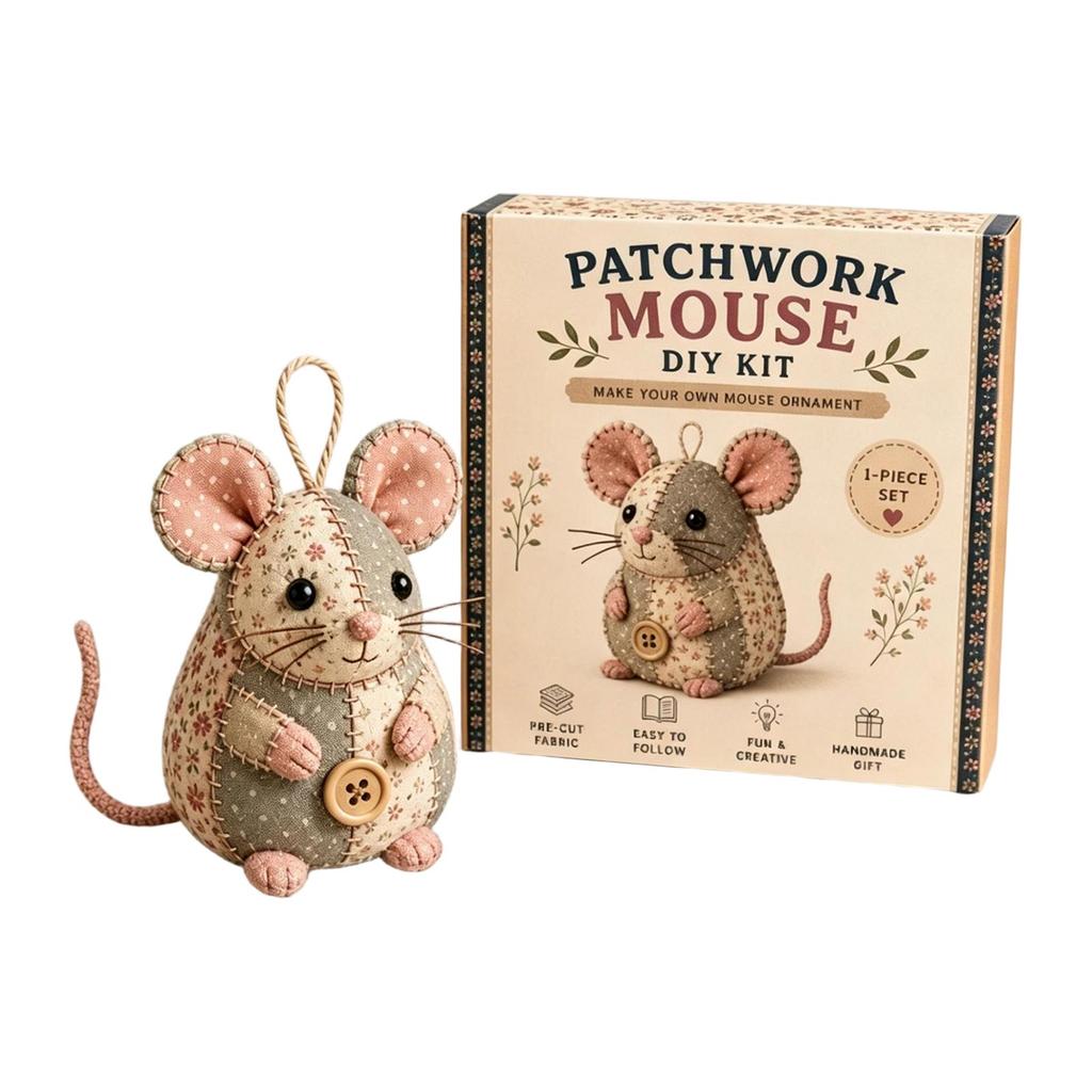 Patchwork Mouse DIY Sewing Kit with PreCut Fabric Felt Accessories Instructions for Handmade Mouse Ornament Crafting