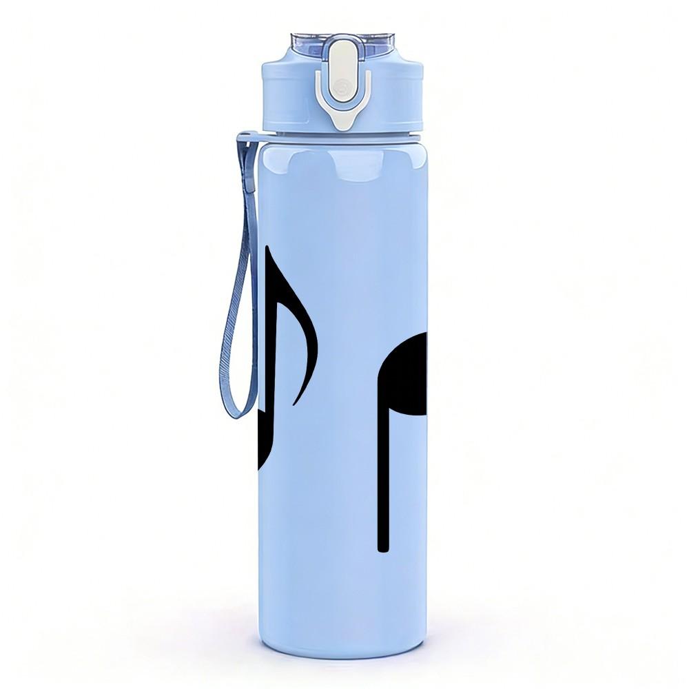 1PC Black Musical Note Minimalist 750ml Color Plastic Sports Water Bottle Leakproof Flip Straw Lid Suitable for Sports Office Home Use