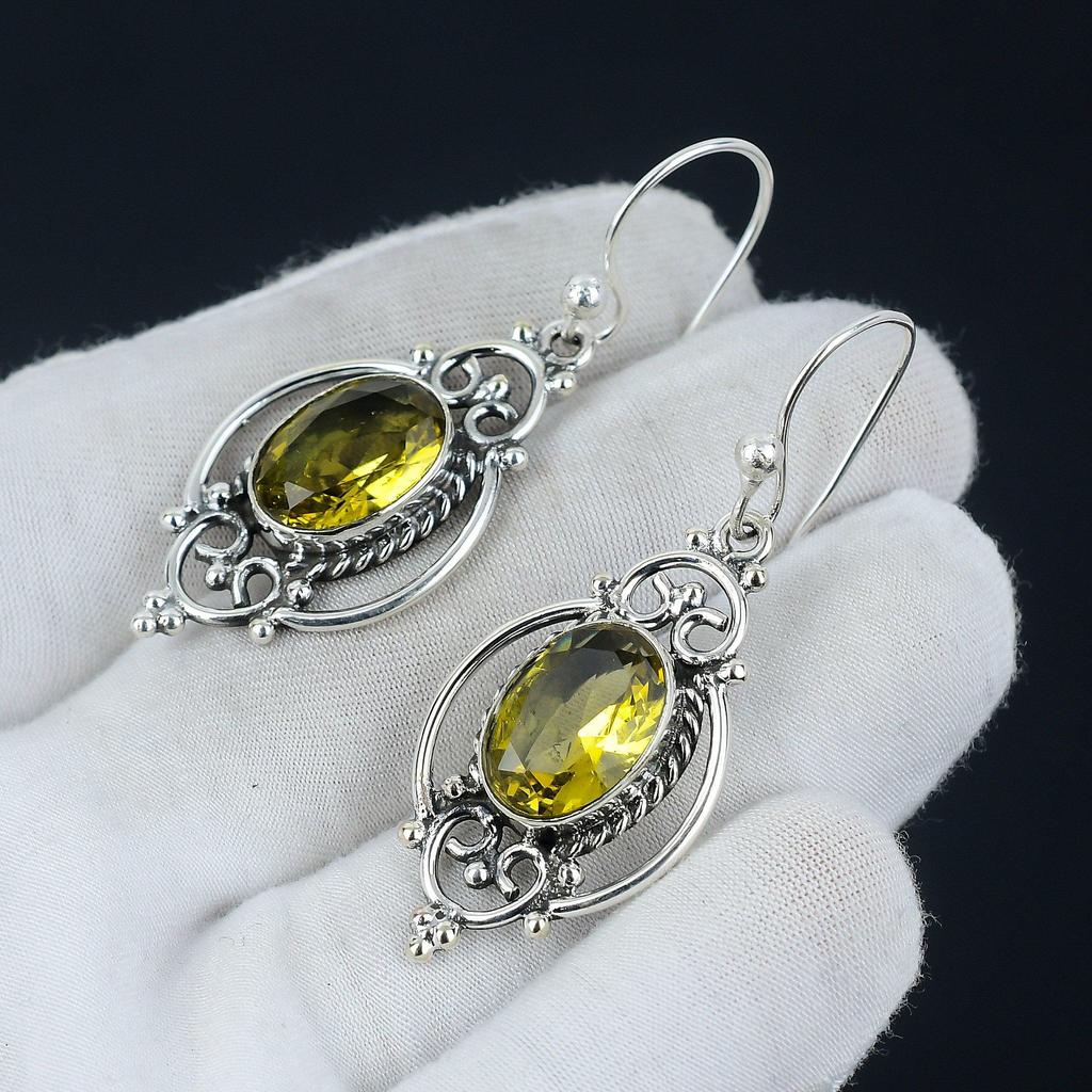 Citrin Ohrringe, Citrin Silber Ohrringe, Citrin Kristall Cabochon Ohrringe, 925 Sterling Silber Ohrringe, Edelstein Ohrringe, Baumeln Ohrringe