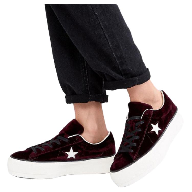 Converse One Star Platform Velvet Ox Dark Sangria Women Sneakers Red Egret Black 558951C