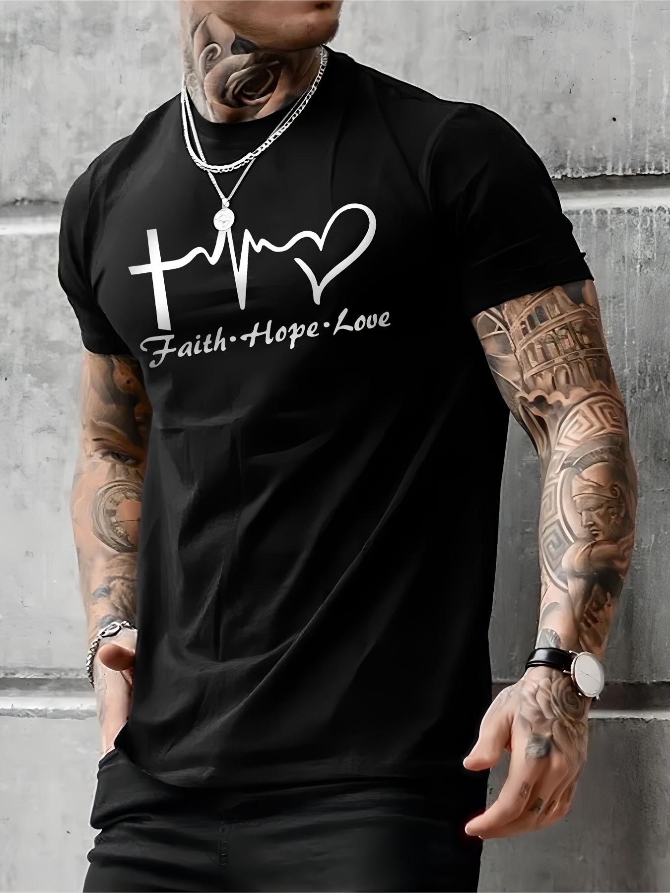 Love pattern printed round neck Tshirt mens casual street style slightly stretched round neck summer style S