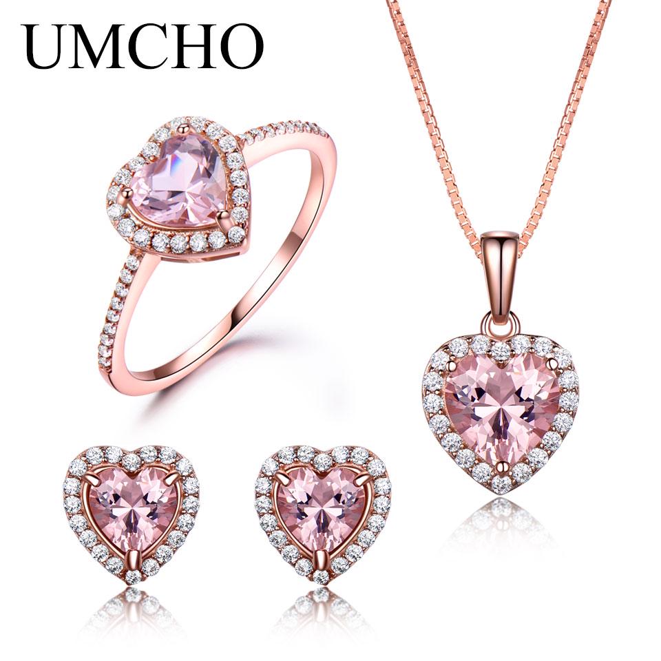 Buy UMCHO Romantic Heart Morganite Jewelry Set for women lady gift at ...