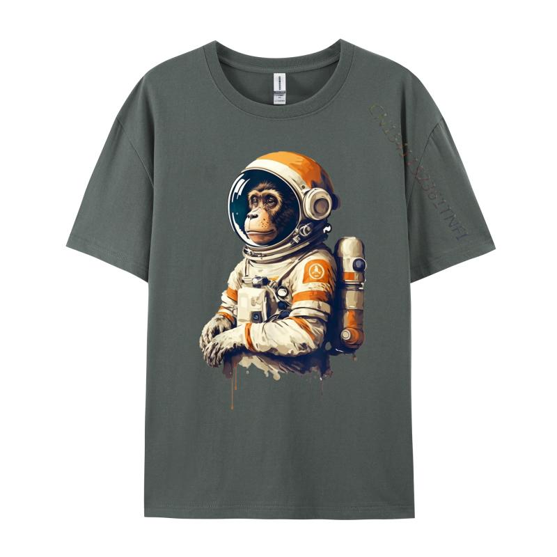 space vintage travel astronaut monkey astronaut Custom Camisa T-Shirt Tops Tees Retro Cotton Normal Clothing Shirt