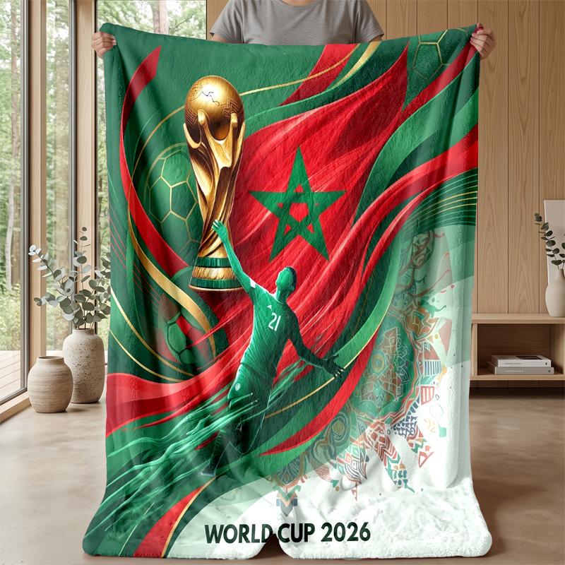 Morocco Football Printed Flannel Blanket Skin Friendly Warm Decorative Throw for Indoor Couch Bed Daily Use