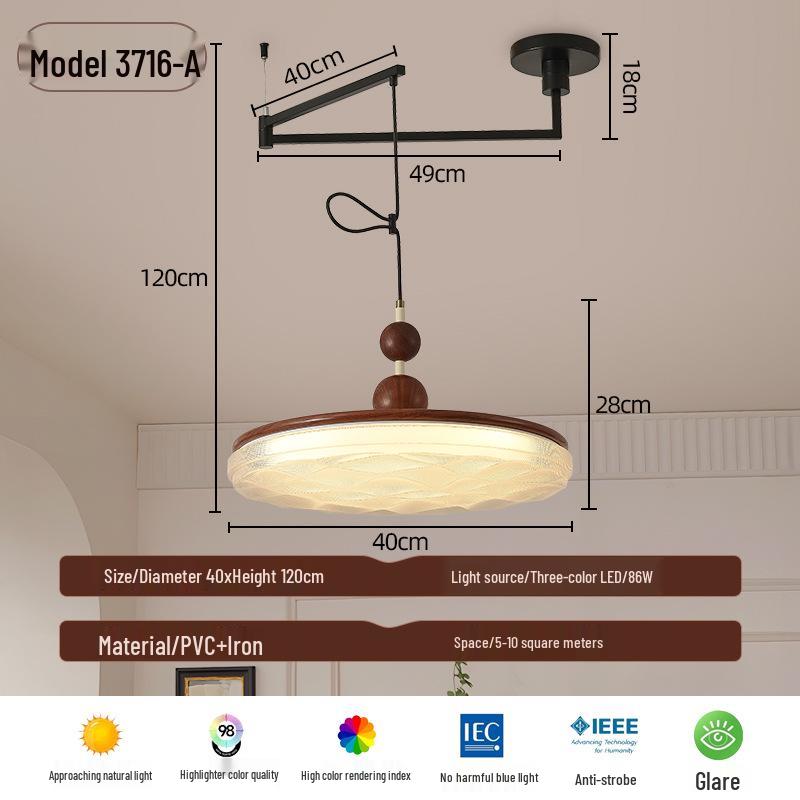 Vintage Walnut Wood Swing Arm Chandelier for Dining Table or Cafe Bar