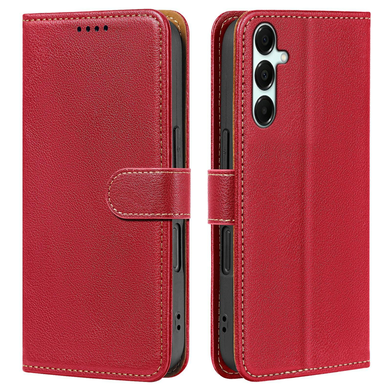 

For Samsung Galaxy A17 Case RFID Blocking Wallet Litchi Texture Leather Phone Cover Magnetic Clasp Red