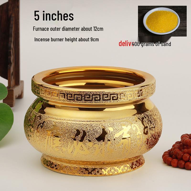 Small Ceramic Buddha Incense Burner with Golden Sand