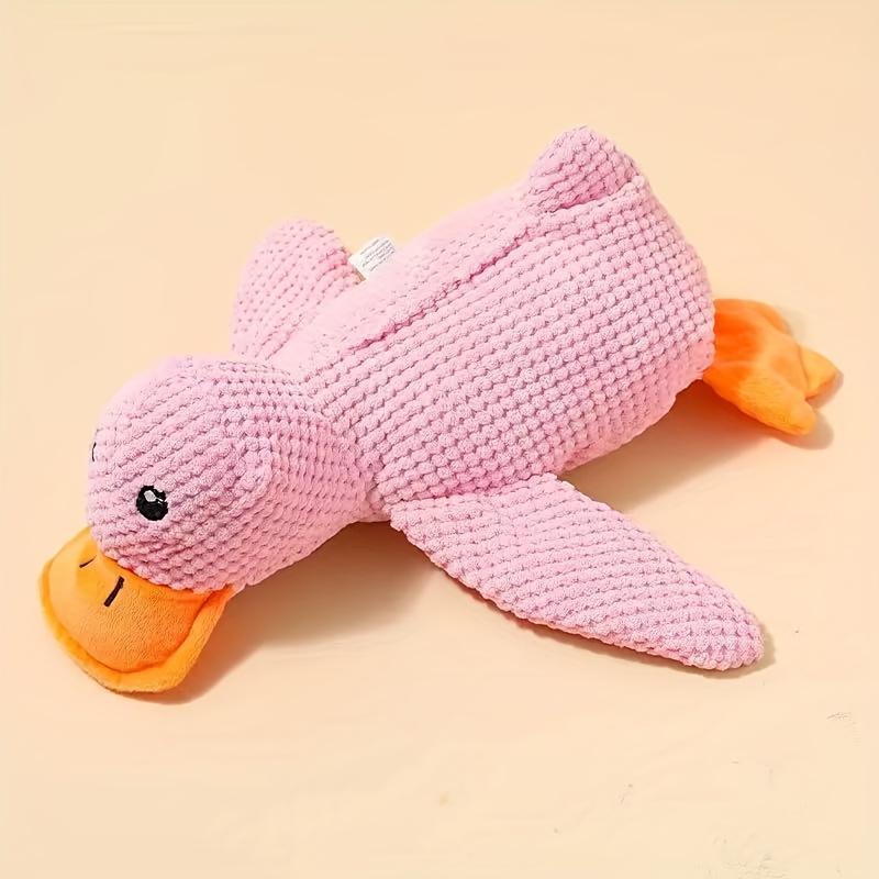 [Chew-Resistant Duck Toy] Chew-Resistant Interactive Yellow Duck Doll with Squeaking Sound | 3 Colors, Bite-Type Plush Toy for Cats&Dogs-Pet Supplies