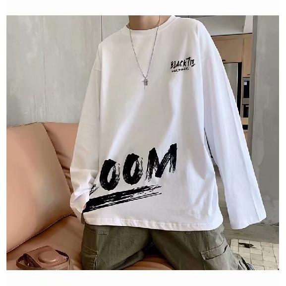 2024 Men's Long-Sleeved T-shirt Autumn Undershirt Long Sleeve Cotton Autumn Hong Kong Style Printing Loose Trendy Top