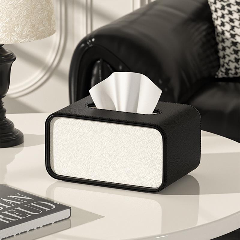 Cream Leather Tissue Box: Elegant Living Room Napkin Holder.