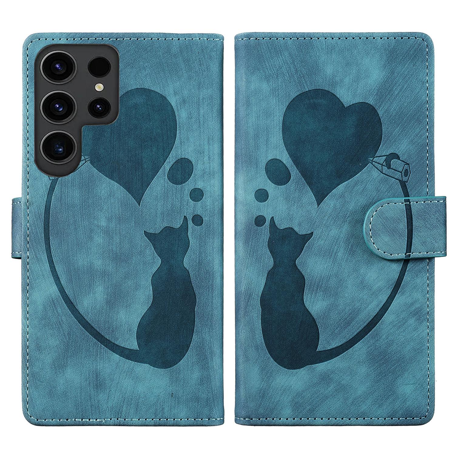 

Для Samsung Galaxy S23 Ultra Чохол для телефону Милий відбиток кота PU шкіра Гаманець-книжка Blue