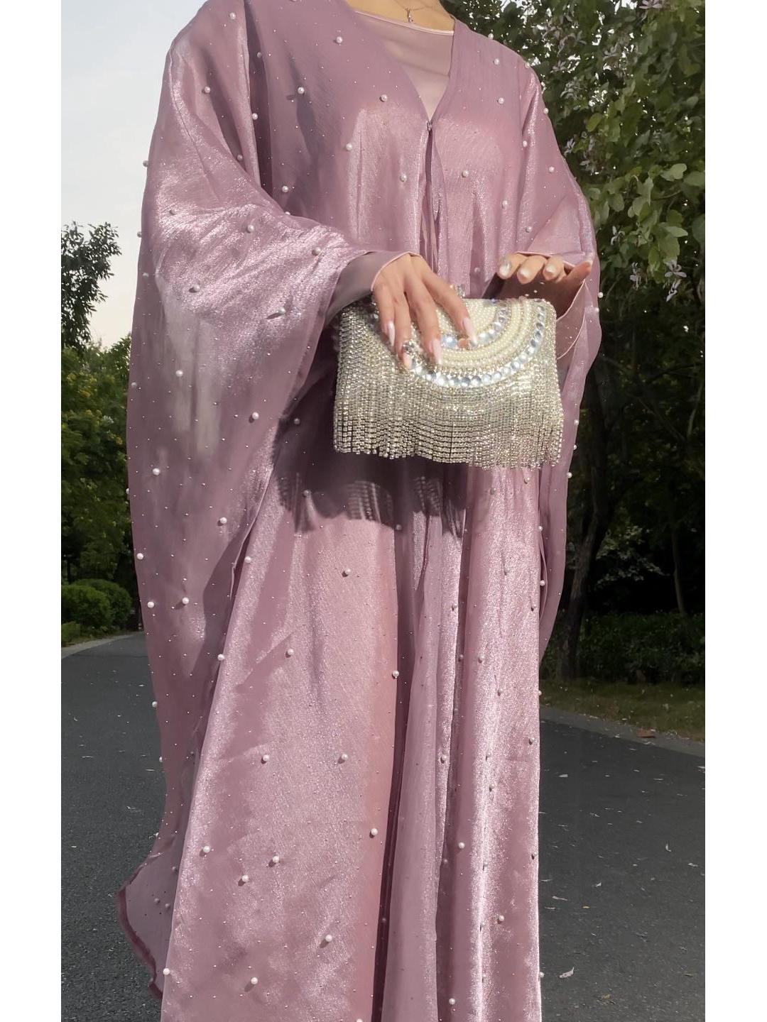 Женская мусульманская абая с жемчугом: Элегантное длинное платье-халат «Звездное небо» Small