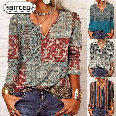 Women's Fashion Casual Long Sleeve V Neck Blouses & Shirts