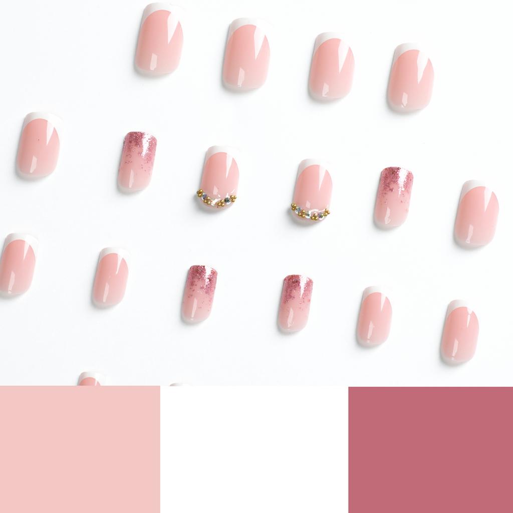 Wear nail pads Gentle naked pink white edge nail pads Nail art French ins Girl fake nails