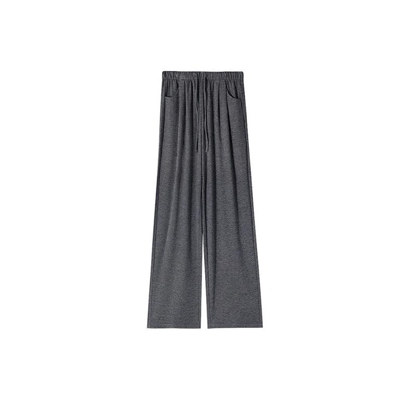 Women's Dark Gray Soft Wide-Leg Glutinous Rice Pants - Spring/Autumn Plus Velvet Warm Casual Petite Long Pants.