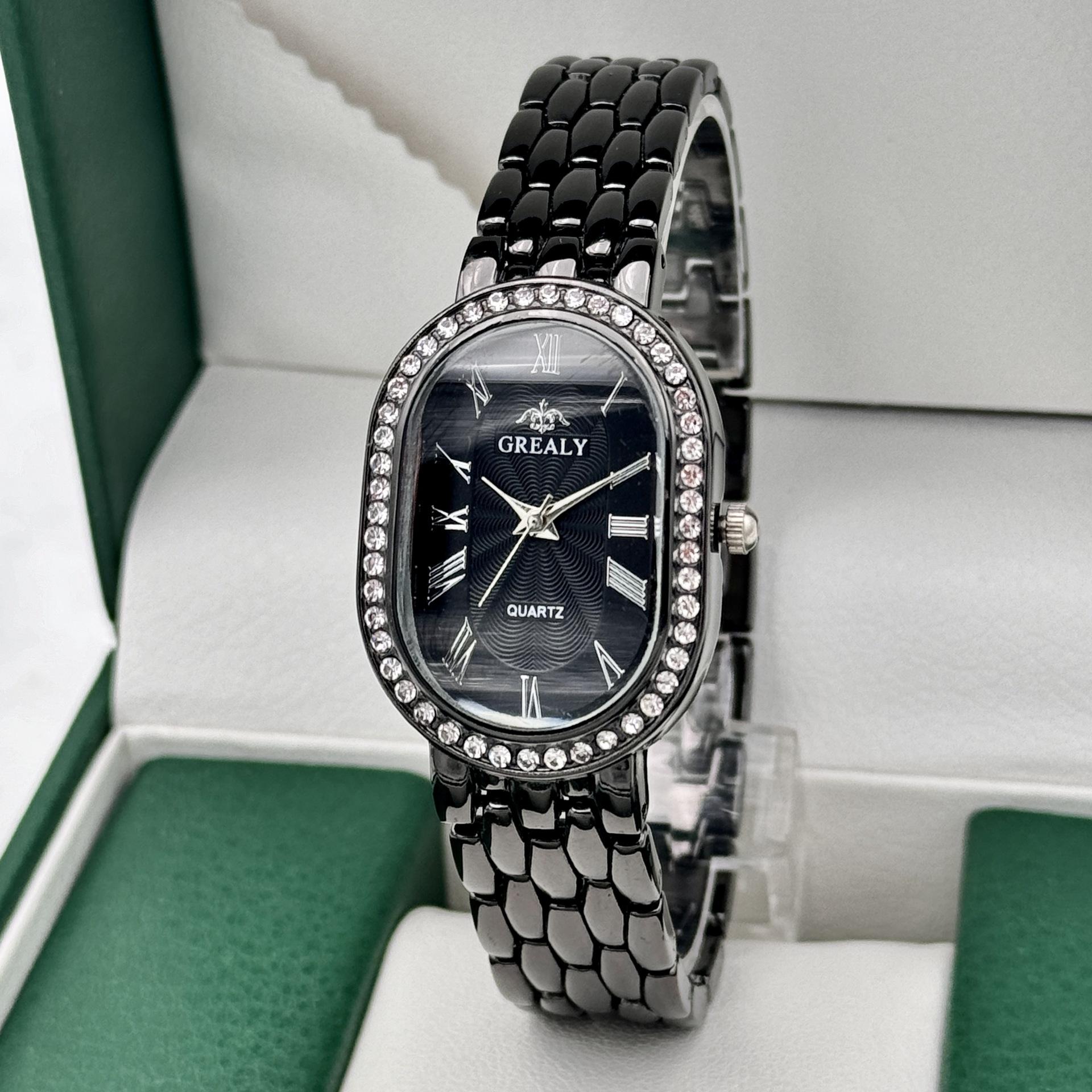 

Ladies Watches Fashion Luxury Wrist Watch Diamond Encrusted Oval Roman Numeral Dial Couple Quartz Watch Women Clock Gifts