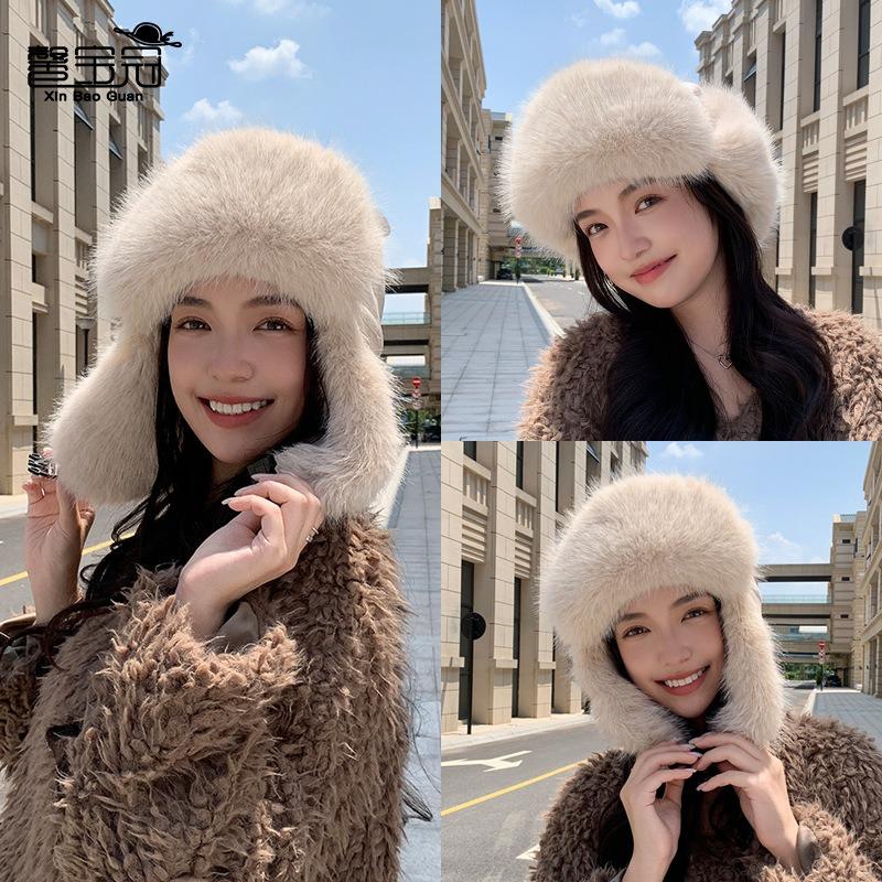 Winter plush warm pullover hat outdoor cycling skiing cold ear protection cute cat ear hat female