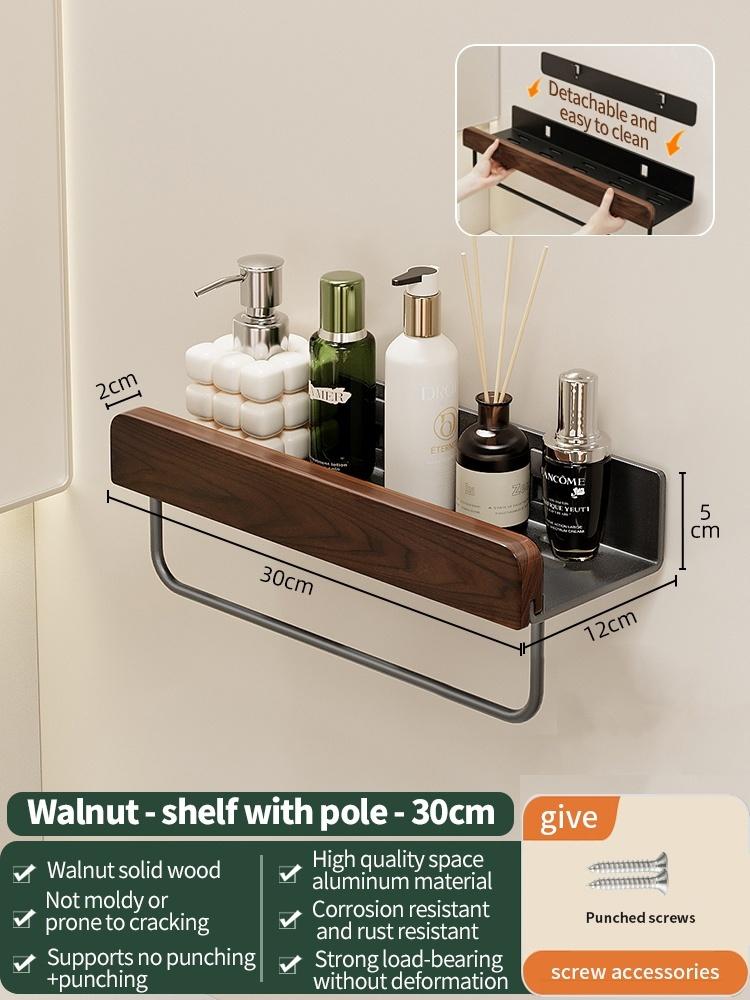 Upgraded Removable Walnut Wood Bathroom Shelf Punch‑Free Wall Mounted Storage Organizer
