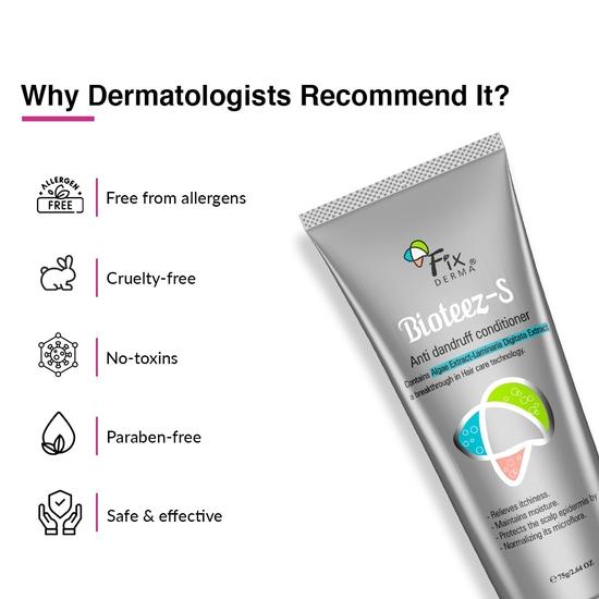 FIXDERMA Bioteez-S Balsamo Naturale per Capelli Secchi con 1% p/p. Acido salicilico | Riduce la forfora | Rende i capelli lucenti e morbidi 75 ml, 1 confezione