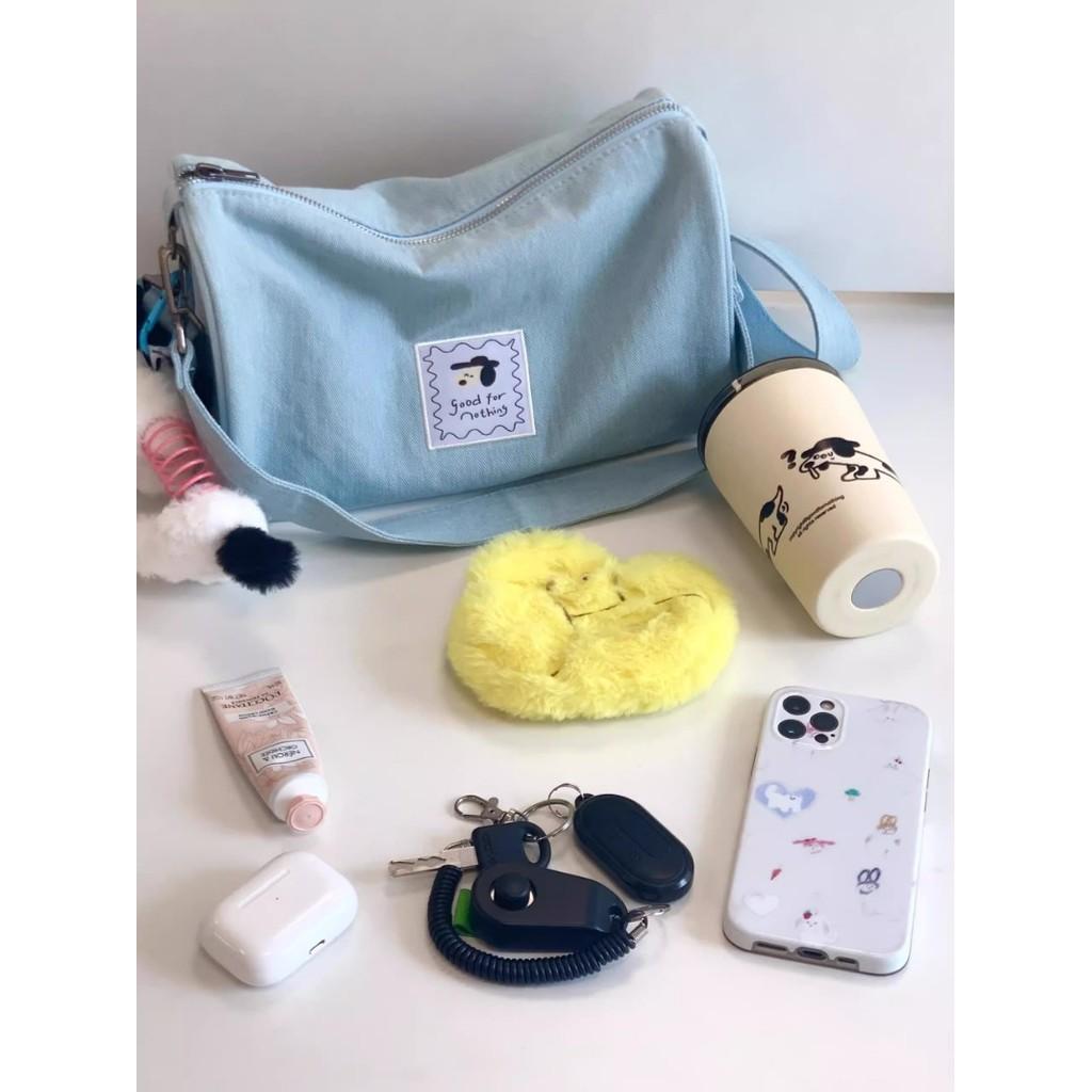 Ielgy Cute Puppy Denim Bag Casual One-Shoulder Niche Student Commuter Messenger Pillow Bag