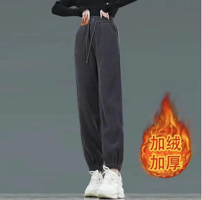 European cotton velvet Harlan pants women's autumn and winter velvet thickened high waist outer wear casual versatile straight pants radish pants