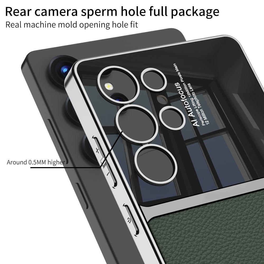 Suitable for Samsung S25 Ultra Electroplated Plain Leather Gentleman Mobile Phone Case with Leather Fashion Simple Style Protection Case