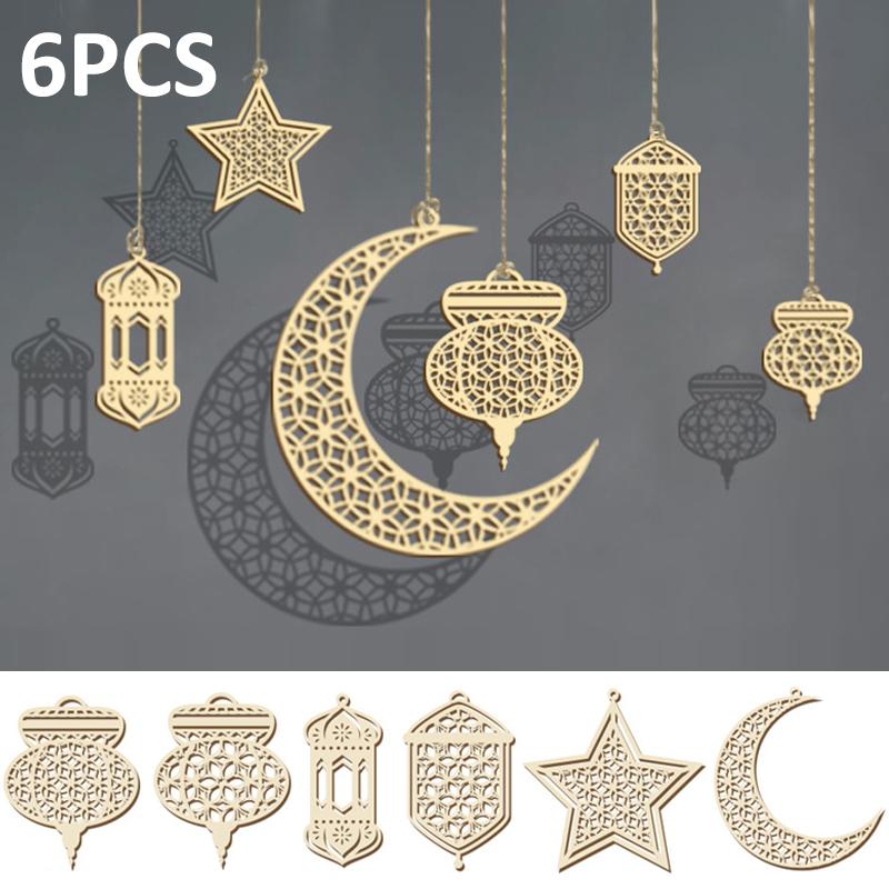 

Pdtoweb 6шт Ид Рамадан Мубарак Деревянный орнамент Мусульманская Исламская вечеринка Висячий декор
