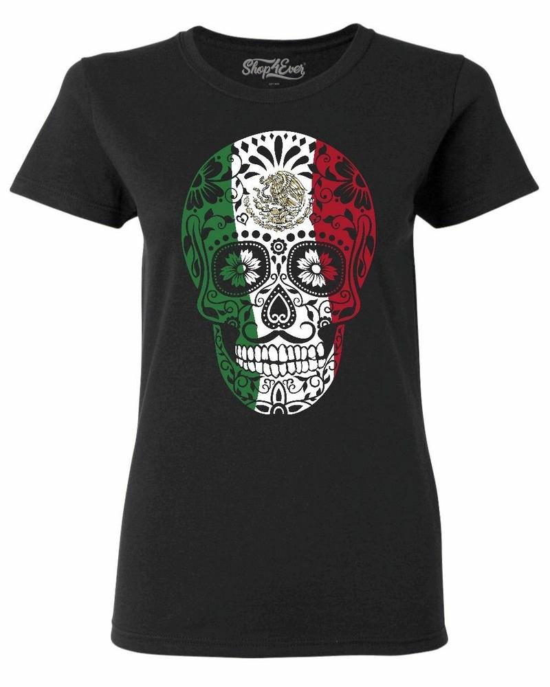Mexican Flag Day Of The Dead Skull Women's T-Shirt Día De Muertos Shirts