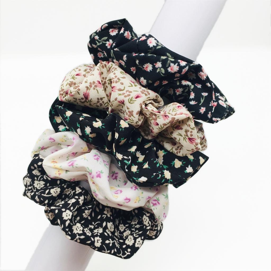 5pcs/set Sweet Cute Print Flower Scrunchies For Women Stretch Hair Accessories Elastic Rubber Band Rope Headwear Ditsy Floral
