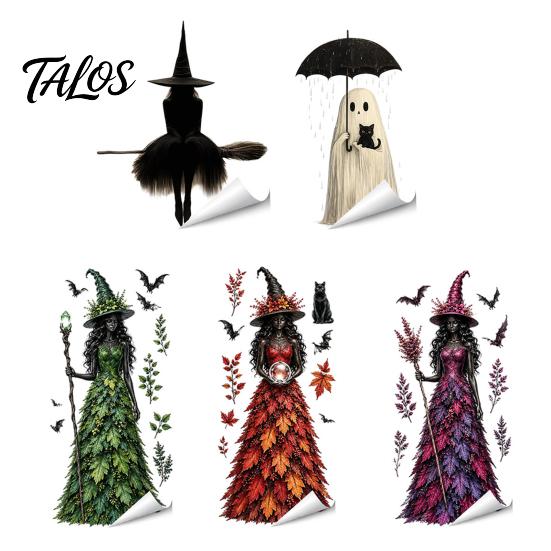 Removable Window Stickers Halloween Witch/Ghost Clings, Static Glass Stickers, Waterproof PVC Decals, Film Decorative for Home Store And Holiday Party