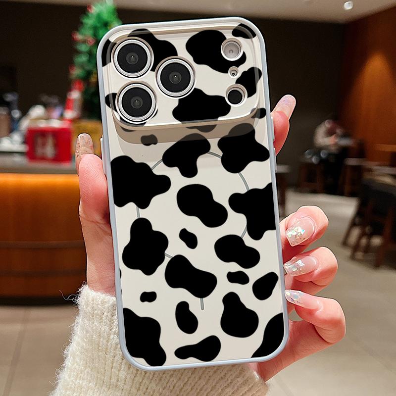 Cow Print Magnetic Phone Case For iPhone 17 Pro 16 15 14 13 Pro Max For Magsafe Wireless Charge Lens Protect Hard Back Cover