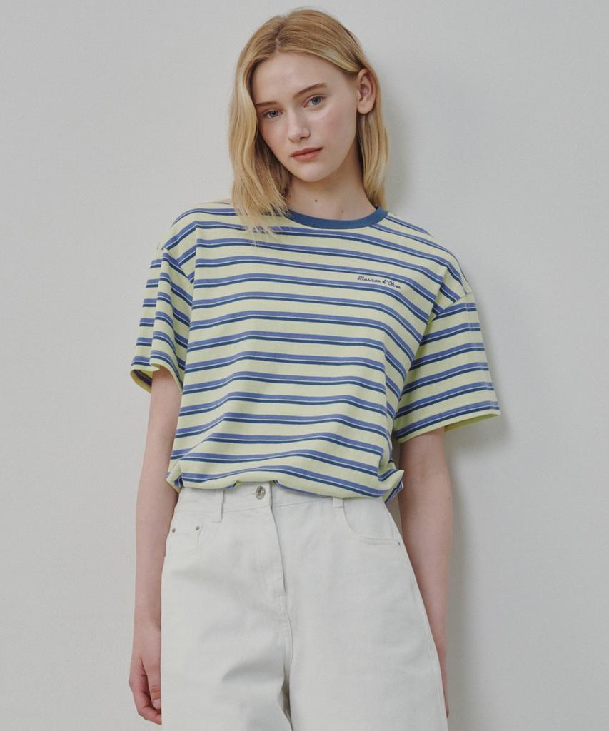 Ollibeudeollibeu Multi-Stripe Logo Embroidered T-Shirt Oe6Me4620