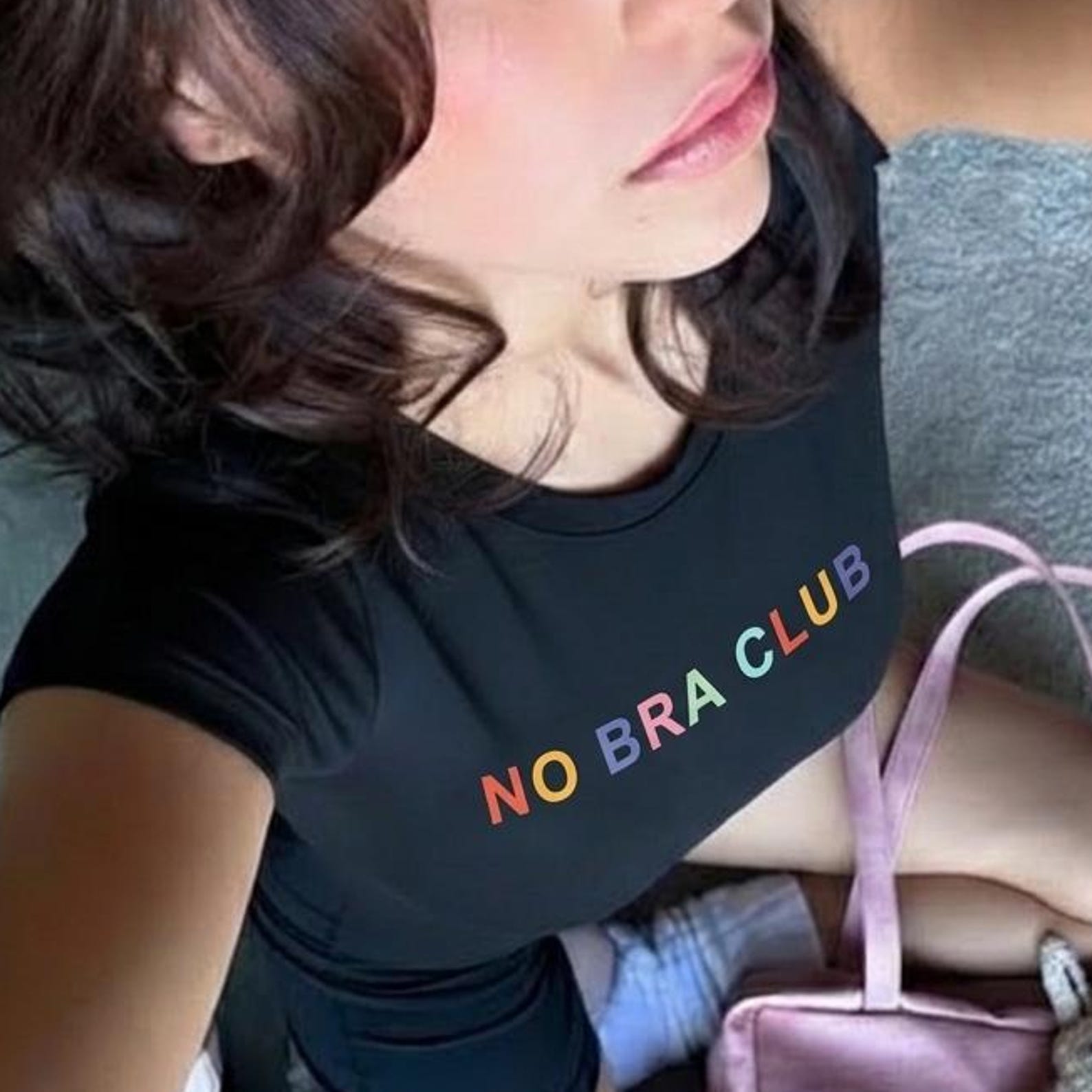 No Bra Club T shirt | Y2K Colorful Aesthetic, MinimalisT shirt, Funny Sarcasm Shirt, Gen Z Humor, Gift For Friend, 2XL