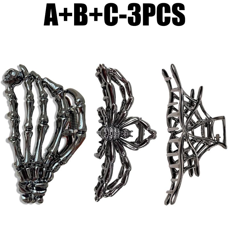 1-1pc Halloween Punk Hair Clips Spider Skeleton Hand Claw Clips Metal Shark Clamp Gothic Crab Girls Hairpin Hair Accessories