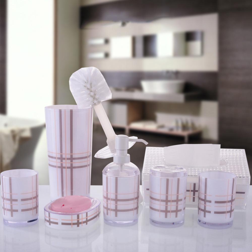 Pattern Checkered Bathroom Shampoo Storage Bottle Soap Box Mouthwash Cup Set