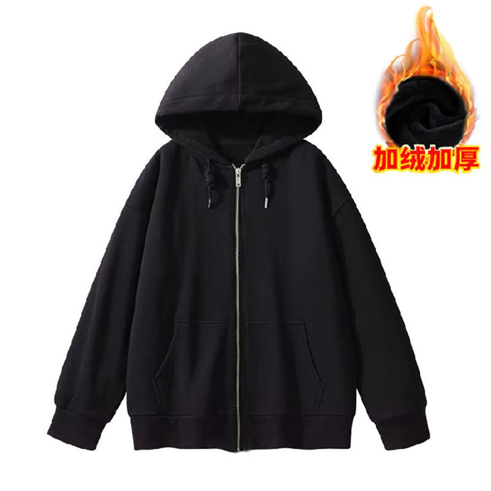 Women's Hood Collar Long Sleeve Zip Up Hoodie Loose Fit Minimalist Sweatshirt Jacket