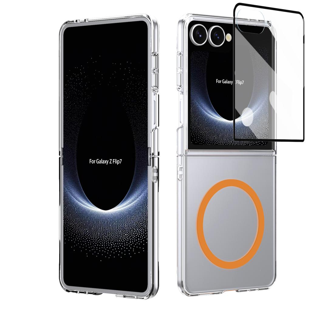 HD Transparent Magnetic Case For Samsung Galaxy Z Flip 7 6 5 4 Crystal Clear Cover With Clear Tempered Glass Screen Protector