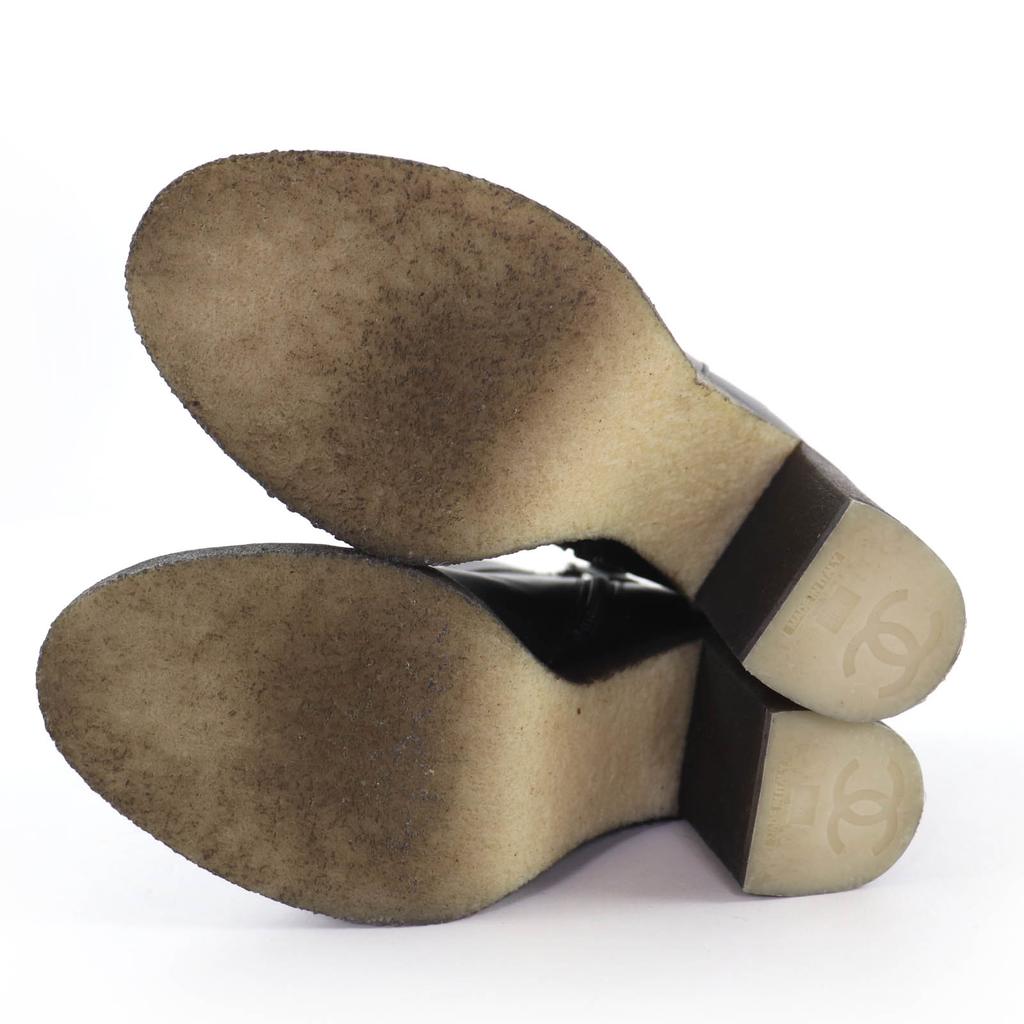 Great CHANEL short boots Double COCO Mark turn lock lamé leather black 36 G31285 Used