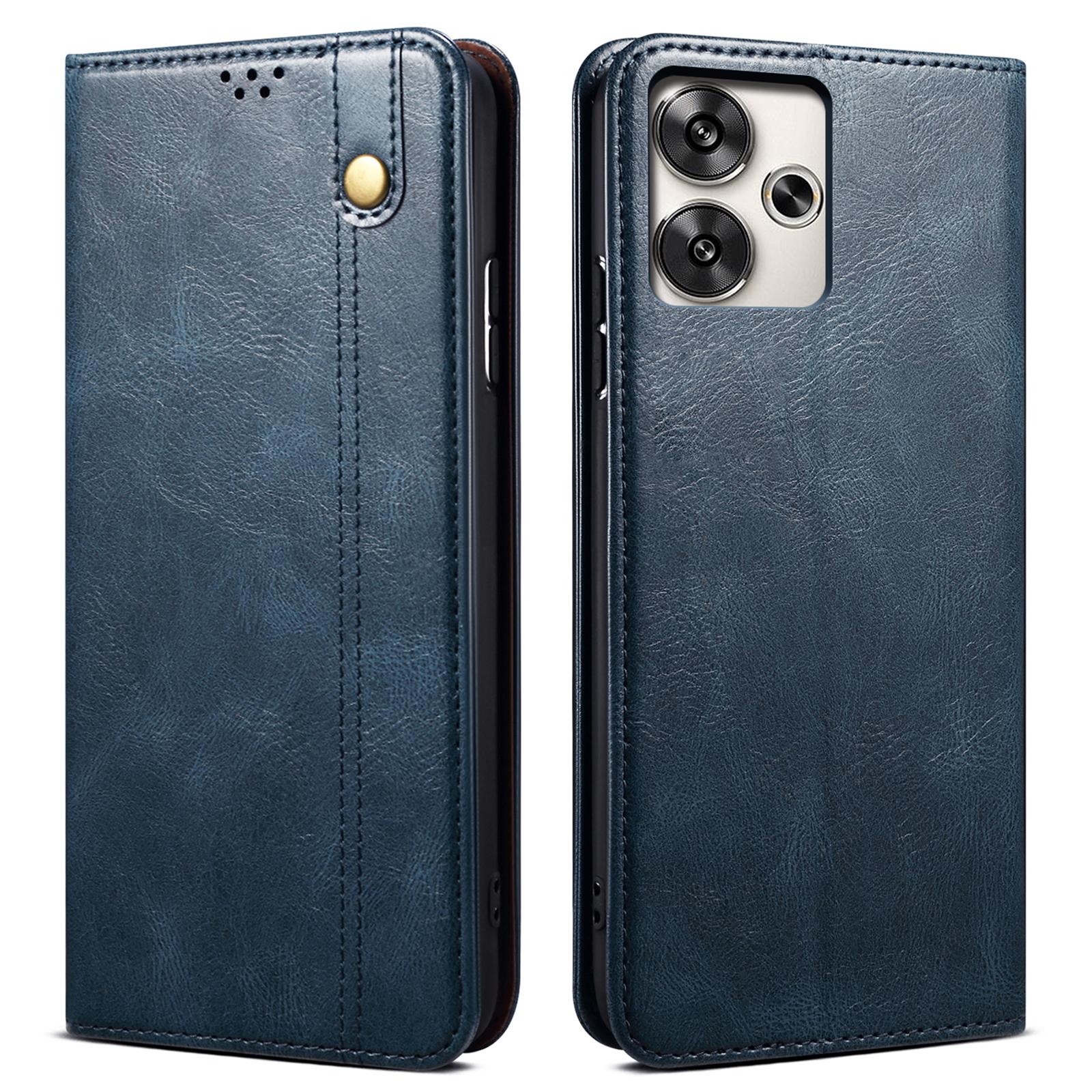 

For Xiaomi Redmi 13 5G/13 4G/Note 13R 5G/Poco M6 4G Case Crazy Horse Texture PU Leather Stand Phone Cover Blue
