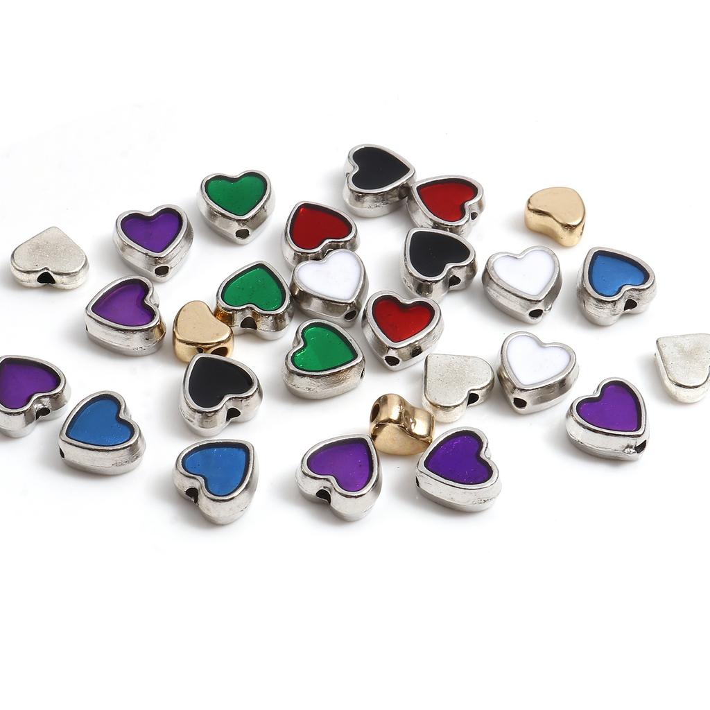 20PCs Heart Spacer Beads Multicolor Spacer Beads Silver Color Metal Beads DIY Making Bracelets Jewelry Sweet Valentine's Day