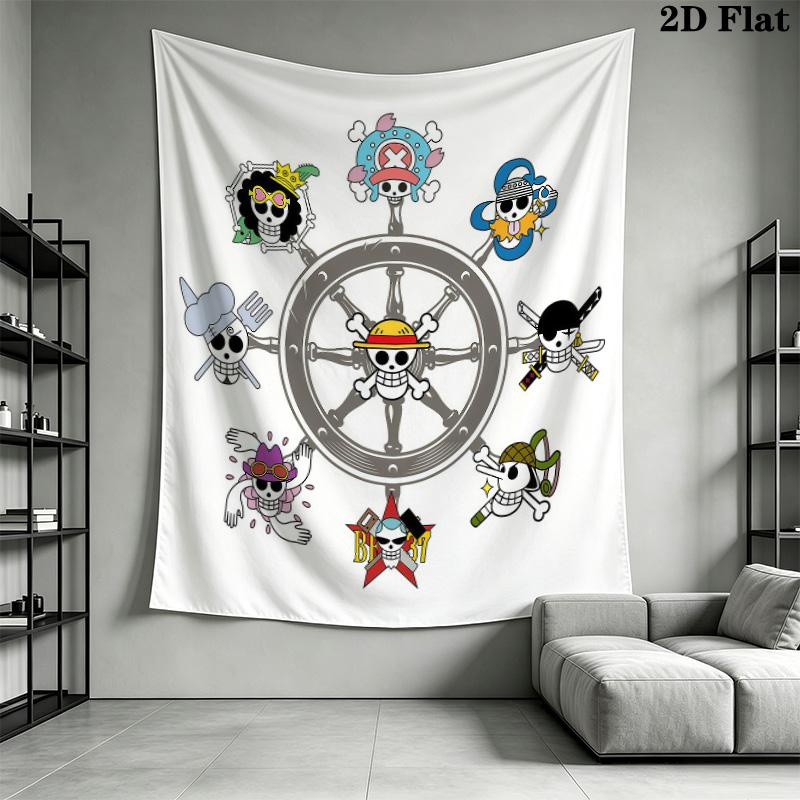 One Piece Straw Hat Pirates Wall Tapestry Aesthetic Wall Hanging Printed Fabric Blanket Decorative Tapestries For Bedroom Living Room Home Decor
