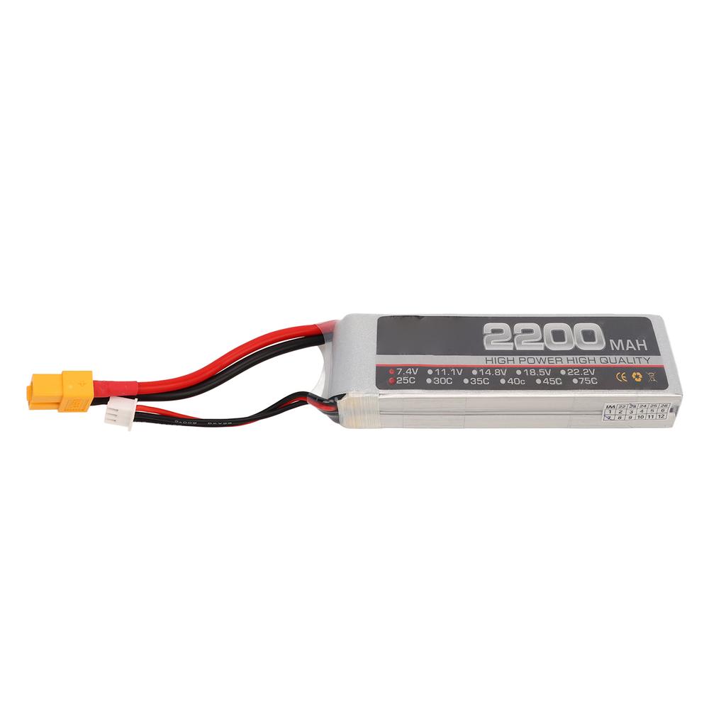 Lipo Battery 7.4V 2S 2200mAh 25C High Discharge Rate RC Batteries for RC Model Drone Flying