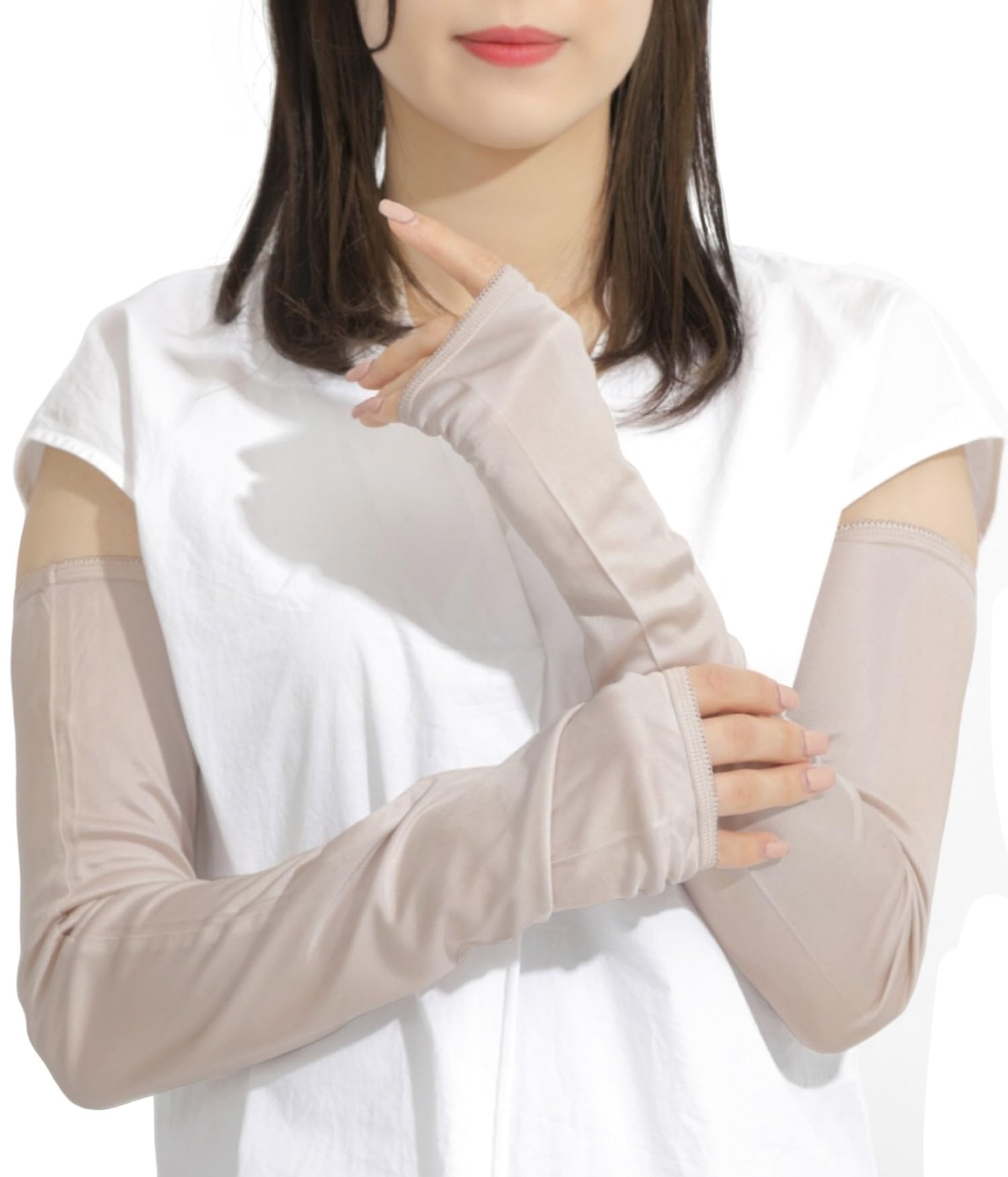 

Шелковые нарукавники с УФ-защитой для сохранения белизны кожи [LI NOR] [99% защита] Женские, Защита, Прохлада, Гладкие, Кожа, (бежевый) бежевый