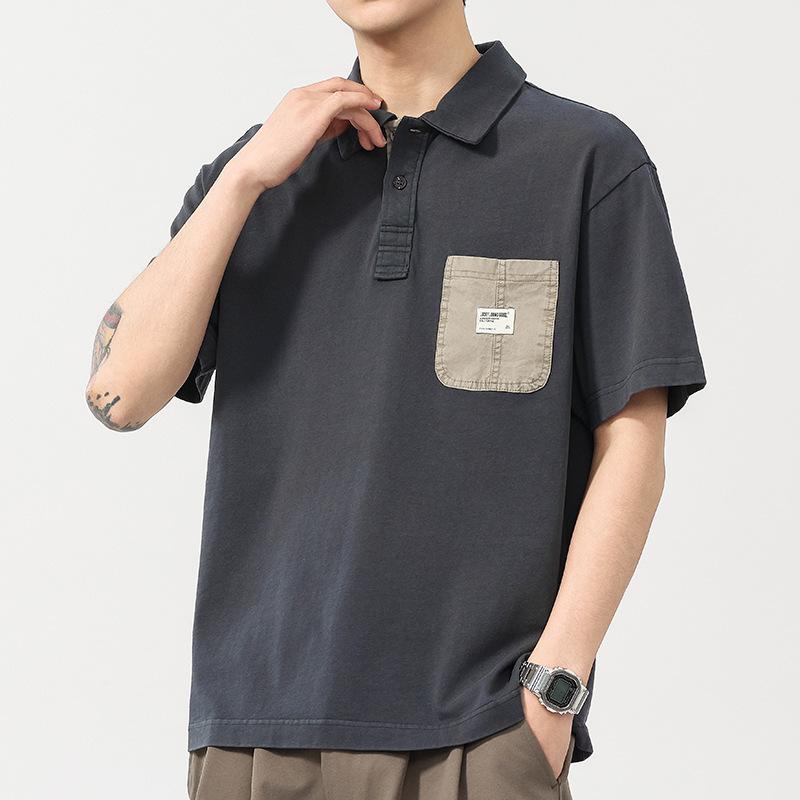 New Summer Men's Short-sleeved Heavy 250g Heavy Knitted Wash Water Men's Short Shirt